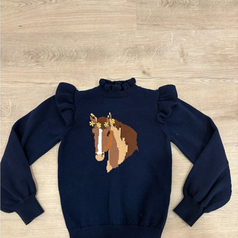 Janie and Jack little girls Navy Sweater with Horse Design